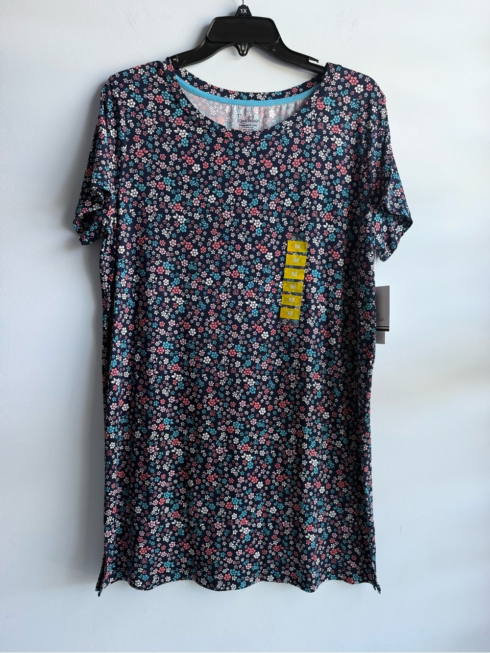 Roudelain Women's Navy Blue Floral Short-Sleeve Soft Sleep Shirt Size Medium
